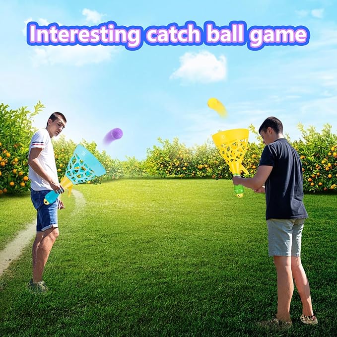 Pop and Catch Ball Game with 10 Balls and 2 Catch Launcher Baskets - Outdoor Indoor Game Activities, Basket Stuffers Gifts Beach Sport Summer Beach Toys for Kids Ages 3 4 5 6 7 8 10 12+