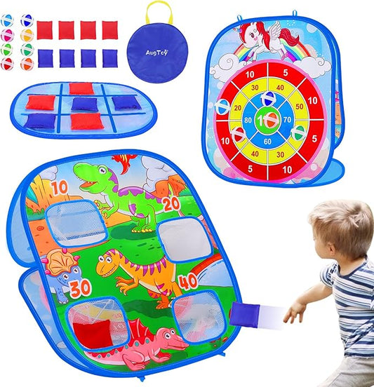 3 in 1 Bean Bag Toss Game for Toddler Easter Party Corn Holes Outdoor Indoor Dart Board Toys with 8 Bean Bags & 8 Sticky Balls Beach Yard Lawn Toddler Games Gift for Boys Girls Age 2-4 3-5 4-8 Kids