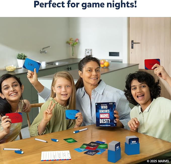 Skillmatics Card Game - Who Knows Marvel Best, Family Party Game for Boys, Girls, Teens, Adults Who Love Avengers, Spiderman, Iron Man, Hulk, Fun for Game Night, Gifts for Ages 8, 9, 10 and Up