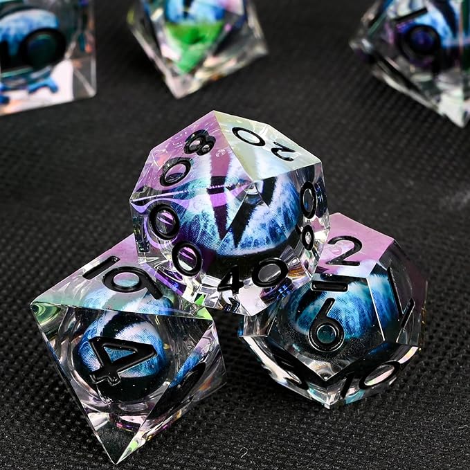 Electroplated Resin Dice Set, Resin Edge Sharp for Dungeons & Dragons RPG, MTG Board Games with Gift Box(Electroplating Blue Longan)