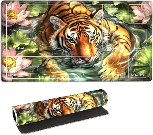 for MTG Playmat with Zones Storage Bag, for TCG Playmat and Playing Card Mat for Magic Board Games, Tiger Non-Slip Stitched Edges Game Mat, Rollable Foldable Card Playmats
