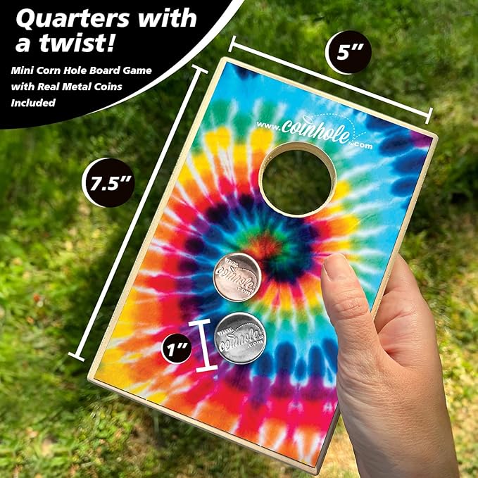 Desktop Coin Bouncing Party Set | Tabletop Cornhole Board | Small Travel Game Includes Coins