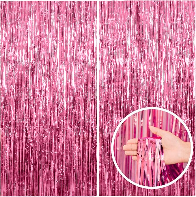 2 Pack Pink Backdrop Party Decorations Tinsel Curtain Party Backdrop Foil Fringe Birthday Decorations Photo Booth Streamer Backdrop Pink Theme Bachelorette Graduation Party Decorations