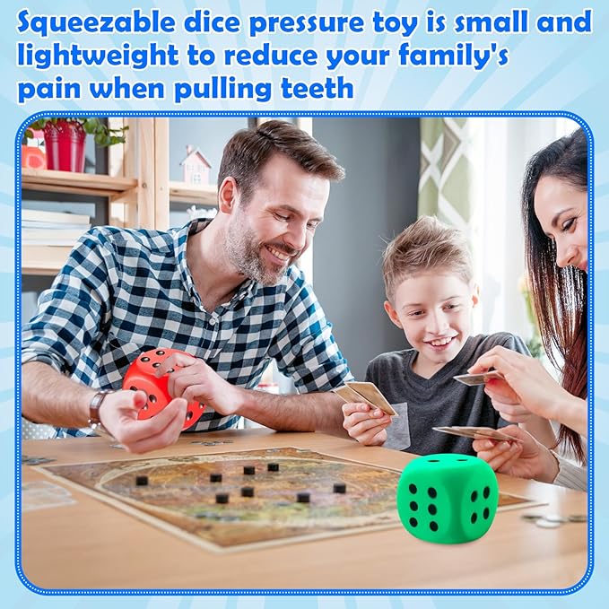 Zomiboo 2 Pcs Large Foam Dice Stress Balls Soft Jumbo 6 Sided Giant Dice Educational Learning Squeeze Anxiety Relieve Toy Gifts for Adults Kids Board Game Classroom(Red, Green,3.93 Inch)