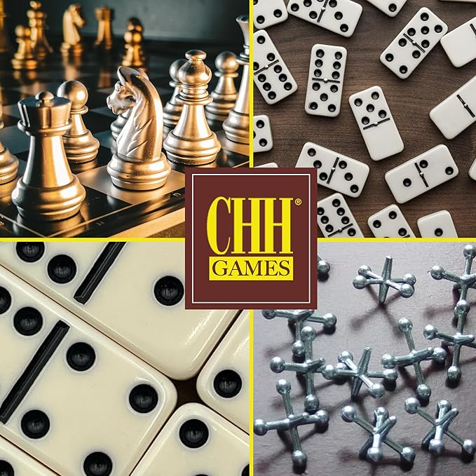 CHH Black/Cream Color Double 6 Jumbo Size Domino Tiles – Premium Set of 28 Ivory Dominoes – Classic Family Game in Cardboard Box
