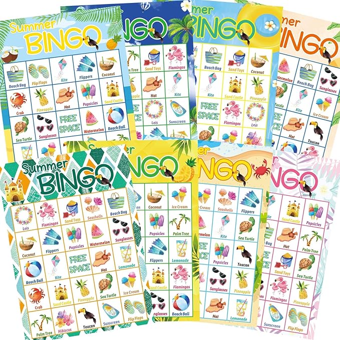 Fancy Land Summer Bingo Game for Kids 24 Players Hawaiian Tropical End of Year Summer Luau Party Favors Supplies