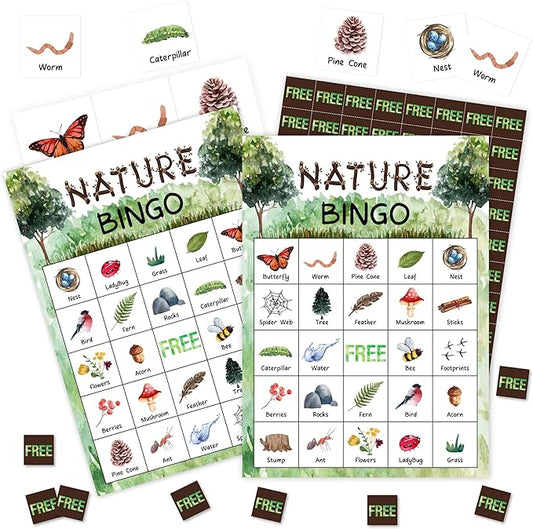 Nature Games Bingo Cards, Outdoor Camp Theme Game for Family Friends, Large Multiplayer Group Activities, Camping Party Birthday Favors Gifts -04