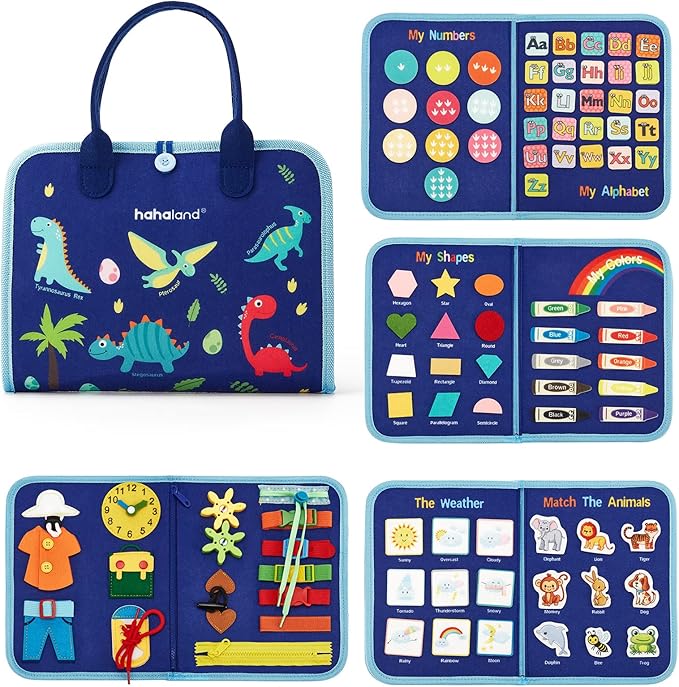 hahaland Busy Board for 1 Year Old - Montessori Toys for 2 Year Old Boy Birthday Gift - Preschool Learning Activities Toddlers Boy Toys 2-3 with Life Skills,Alphabet,Number,Shape,Color,Animal,Weather