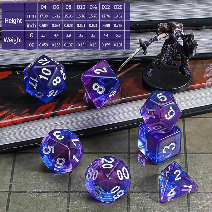 CiaraQ DND Polyhedral Dice Set with a Black Dice Bag for D&D RPG MTG Role Playing Table Games