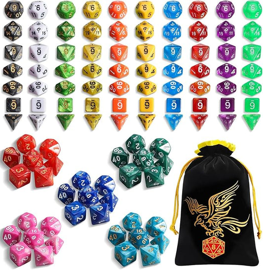 QMay DND Dice Set 15 X 7 Polyhedral Dice (105pcs) with 1 Large Flannel Bag, D&D Dice (D4 D6 D8 D10 D% D12 D20) for Dungeons and Dragons RPG MTG Table Games