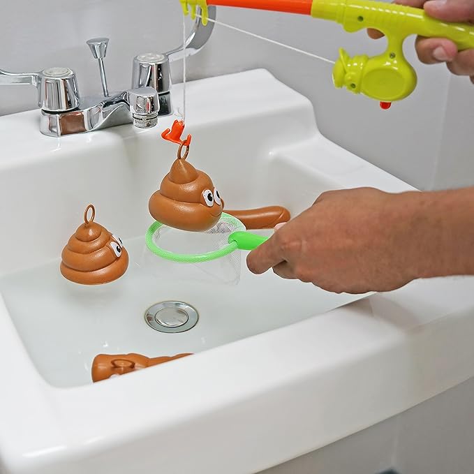 Fairly Odd Novelties Fishing for Floaters Bath Game – Funny Poop-Themed Bathroom Fishing Game for All Ages, Interactive Toilet Toy, Brown