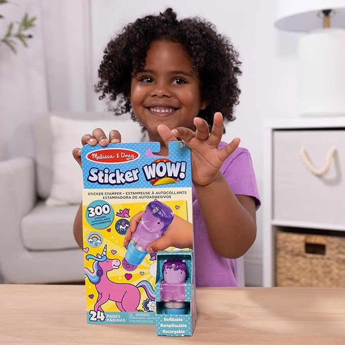 Melissa & Doug Sticker Wow!™ Purple Unicorn Bundle: 24-Page Activity Pad, Stamper, 500 Stickers, Arts and Crafts Fidget Toy Collectible Character