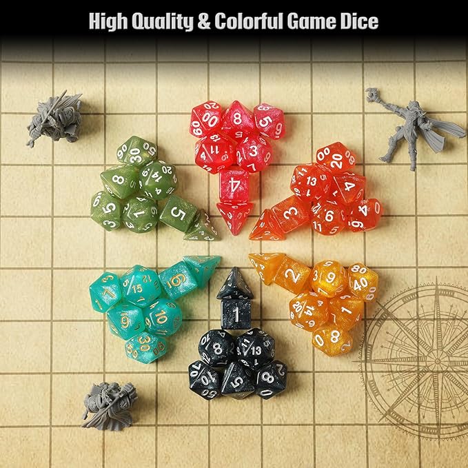 D&D Dice Set with Characters Pattern Dice Pouches, 42 Pcs polyhedral dice Set, PU Leather and Velvet dice Tray for Dungeons and Dragons D&D RPG MTG Table Games Nebula