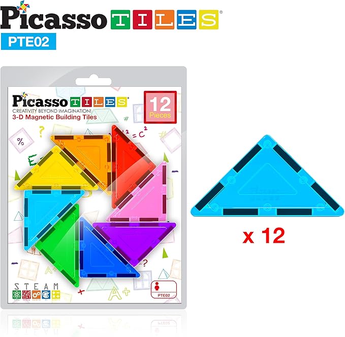 PicassoTiles Magnetic Building Block Set Right Triangle Magnet Tiles Construction Toy STEM Learning Kit Educational Playset Playboard Pretend Play Stacking Blocks Child Brain Development PTE02