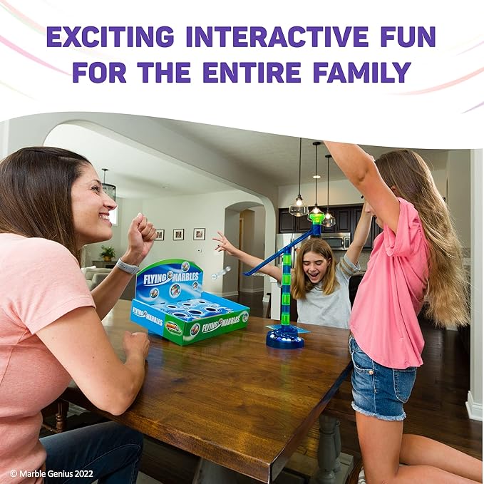 Marble Genius Flying Marbles Action Game - Family Table Game, Experience The Thrill of Racing, Includes an App with Additional Challenges, Perfect for Kids, Teens, and Adults, AIM! Launch! Score!