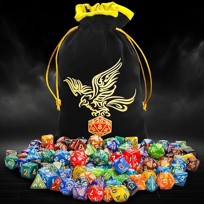 QMay DND Dice Set - 20x7 (140 Pieces) Polyhedral Dice, 20 Colors D&D Dice for Dungeons and Dragons Tabletop Role-Playing Games with 1 Drawstring Bag