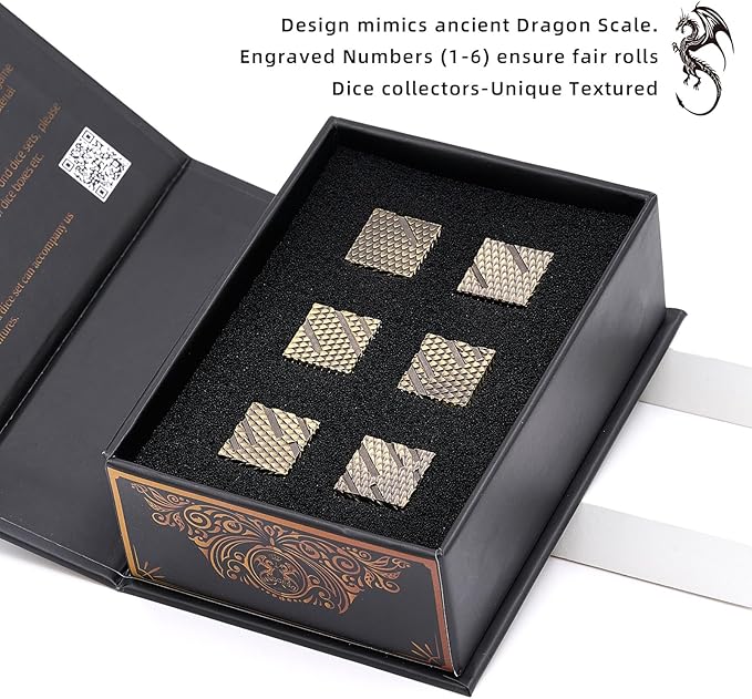 D&D Dice Set,6PCS Unique Dragon Scale Design Zinc Alloy Dice for Dungeons and Dragons, Board Game MTG DND Yahtzee(Ls-Bronze)