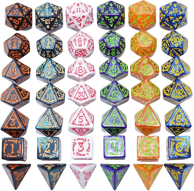 SmartDealsPro Double-Colors Polyhedral Dice Sets with Pouches for D&D DND RPG MTG Dungeon and Dragons Table Board Roll Playing Games D4 D6 D8 D10 D% D12 D20 (6-Color Retro Sets)
