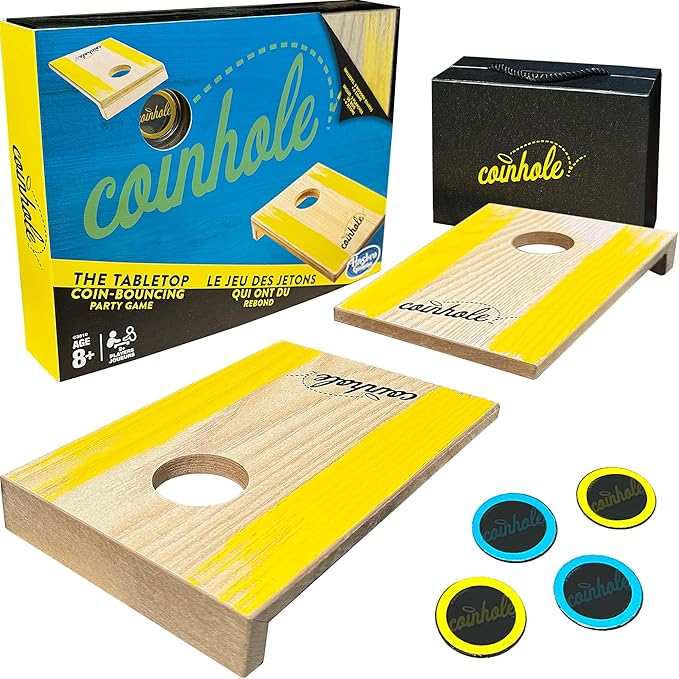 Tabletop Coin Bouncing Party Game | Desktop Cornhole Game Set | 2+ Players, All Ages