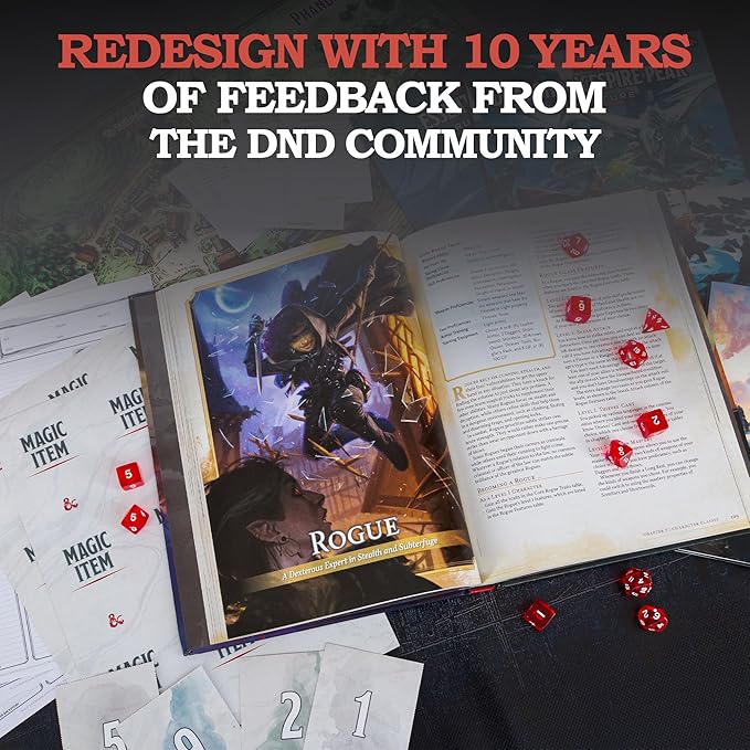 CraftyCrocodile Dungeons and Dragons 2024 Player's Handbook Bundled with DND 6 Dice Sets, Flannel Bags, Complete Printable Kit - Core Rulebook with D&D Starter Set Accessory - Tabletop Board Game
