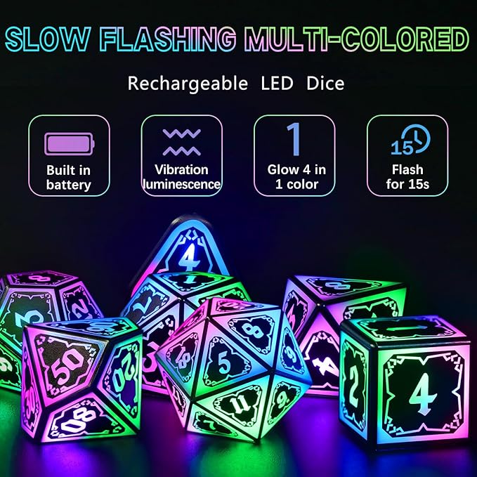 Light Up Dice Set D&D for Dungeons and Dragons 4 in 1 Color, Cool LED DND Dice with Charging Box Rechargeable Polyhedral Role Playing Dice for DND Gifts RPG (Astral Shard Mixed Colors)