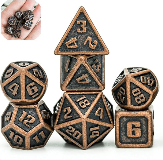 UDIXI 10mm Mini Metal DND Dice Set, 7-Die Small Metal Dice Portable Tiny Polyhedral RPG Dice for D&D Dungeons and Dragons Role Playing Games (Copper)