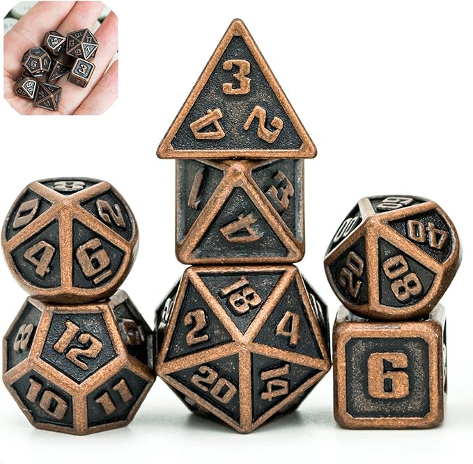 UDIXI 10mm Mini Metal DND Dice Set, 7-Die Small Metal Dice Portable Tiny Polyhedral RPG Dice for D&D Dungeons and Dragons Role Playing Games (Copper)