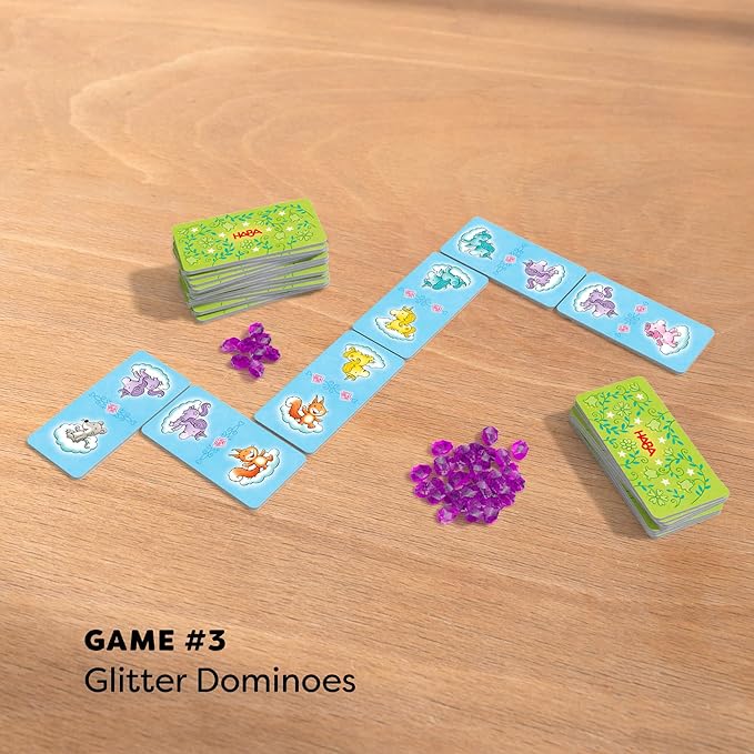 HABA Unicorn Glitterluck 9 Game Collection - Board Game Collection Fun Kids Games 4-8, Unicorn Toys & Games for Family Game Time