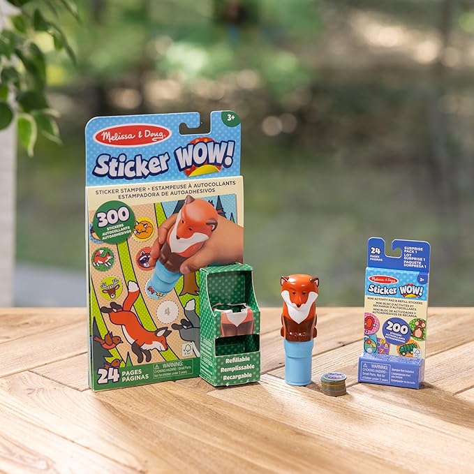 Melissa & Doug Sticker Wow!™ Fox Bundle: 24-Page Activity Pad, Sticker Stamper, 500 Stickers, Arts and Crafts Fidget Toy Collectible Character