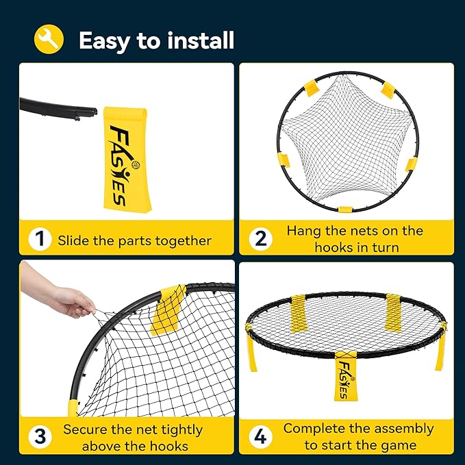 Outdoor Beach Ball Game Includes 3 Balls, Net and Carrying Bag -Roundnet Game Set for Adults, Kids, and Family - Perfect for Beach, Yard, Lawn, Backyard, and Park