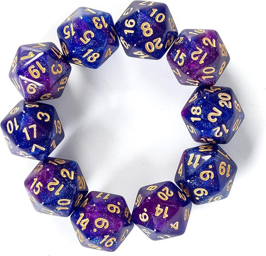 SmartDealsPro 10-Pack 20 Sided Dice D20 Polyhedral Dice for DND RPG MTG Table Game (Glitter Blue-Purple)