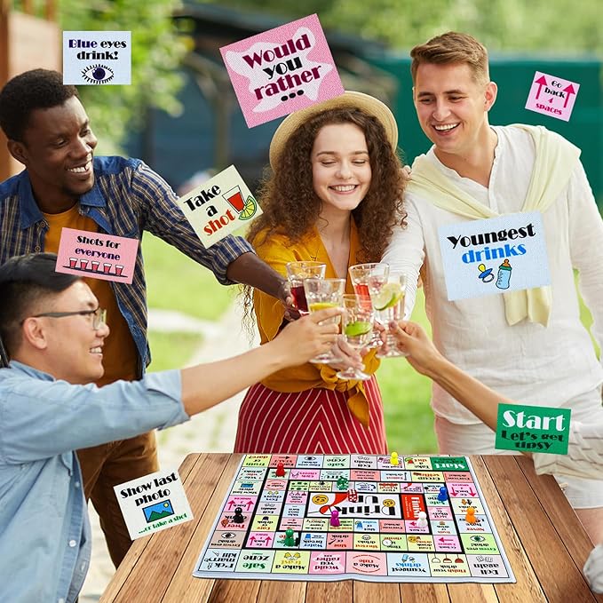 Drinking Board Games for Adults, Rubber Mat Drinking Board Game, Funny Party Interactive Drinking Games for Game Night, Birthday, Family Play or Any Occasion, Age 21+, 2-8 Players