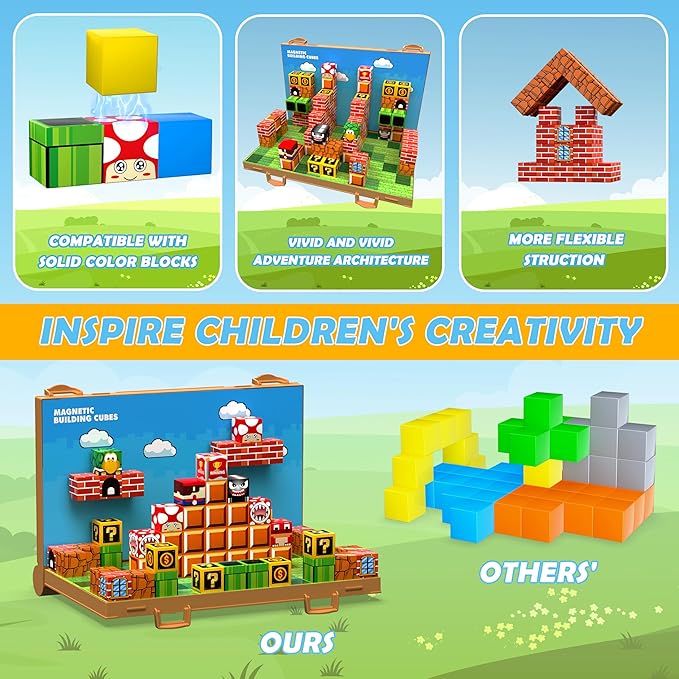 Magnetic Blocks, Build 3D Magnet Building Toys World with Magnetic Tiles, Foldable Magnet Board, STEM Sensory Toy for Kids, Toy Building Sets Gifts for Age 3 4 5 6-10 Year Old Boys Girls