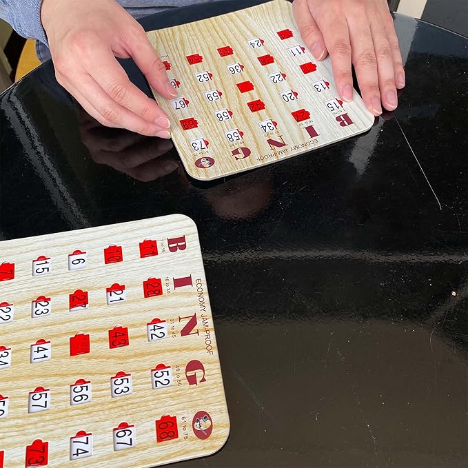 MR CHIPS Jam-Proof Fingertip Slide Bingo Cards with Sliding Windows 100 Pack in Tan Style