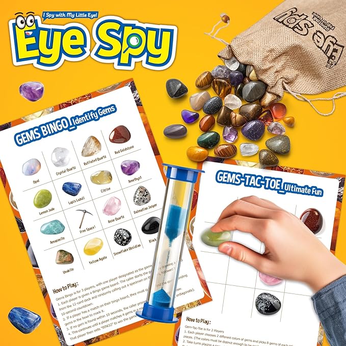 Gamerside Rocks Bingo Board Games - 150+ Rock Collection Gemstones for Kids, Educational STEM Learning Toys Science Kits, Interactive Family Board Game for Kids Ages 6+
