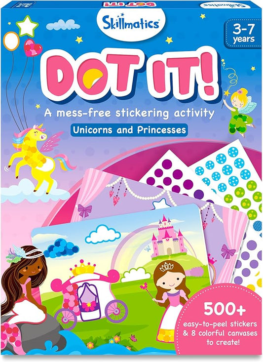 Skillmatics Dot It Sticker Art Activity - Unicorns & Princesses, Mess-Free Fun for Kids, 500+ Stickers, Craft Kits, DIY Scrapbooking Activity, Travel Toys, Gifts for Girls & Boys Ages 3, 4, 5, 6, 7