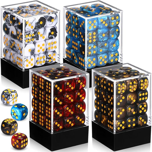 144 Pieces 12mm 6 Sided Mini Dice Set for School Classroom Table Games Marble Two Colors D6 Game Standard Dice with Portable Plastic Box for Bunco or Teaching Math Learning (Classic Color)