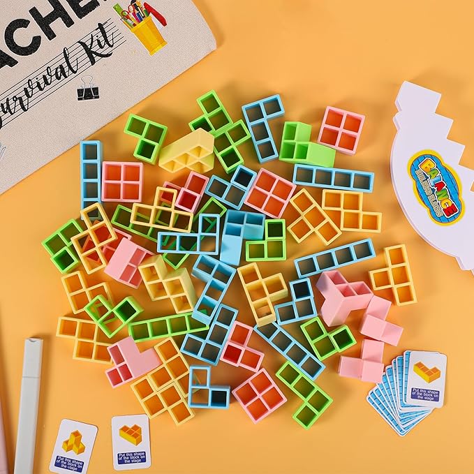 LUTER 48pcs Tower Balance Stacking Blocks Game, Balance Blocks Stacking Game Set Board Games for Kids and Adults Board Games for 2 Players Home Games Parties Travel (Macaron Color)