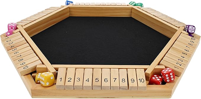 Shut The Box Game 6 Player – Natural Wood, Wooden Board Game, Table Games for Adults, Bar Games, Portable Dice Game for 1-6 Players, Classic