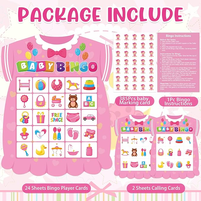 Baby Shower Bingo Game for Adults, 24 Players Baby Shower Bingo Cards Newborn Bingo Game for Family Friends Large Group Activity