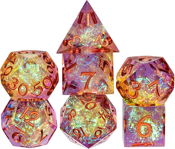 7PCS DND Dice Set,Transparent Sharp Edge Dice Set D&D RPG Polyhedral Die,for Dungeons and Dragons TTRPG Games Roleplaying Games Pathfinder,with Gift Box(Purple and Orange)