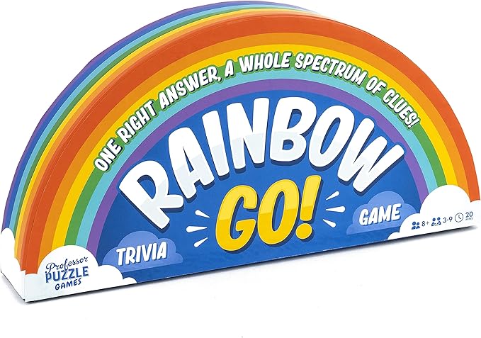 Professor PUZZLE Rainbow Go Games. Fast paced Trivia Game for The Whole Family. One Right Answer, Whole Spectrum of Clues.