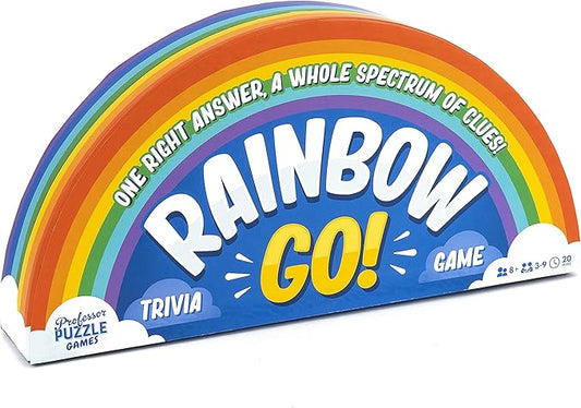 Professor PUZZLE Rainbow Go Games. Fast paced Trivia Game for The Whole Family. One Right Answer, Whole Spectrum of Clues.