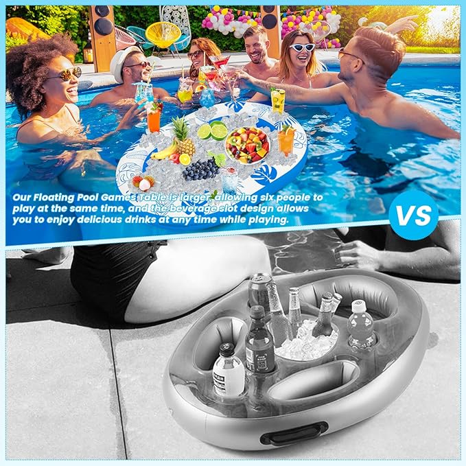 Extra Large Floating Games Table with Waterproof Playing Cards, Inflatable Pool Bar for Adults, Pool Accessories Hot Tub Tray Inflatable Food Drink Holder for Summer Party Indoor Outdoor Beach Pool