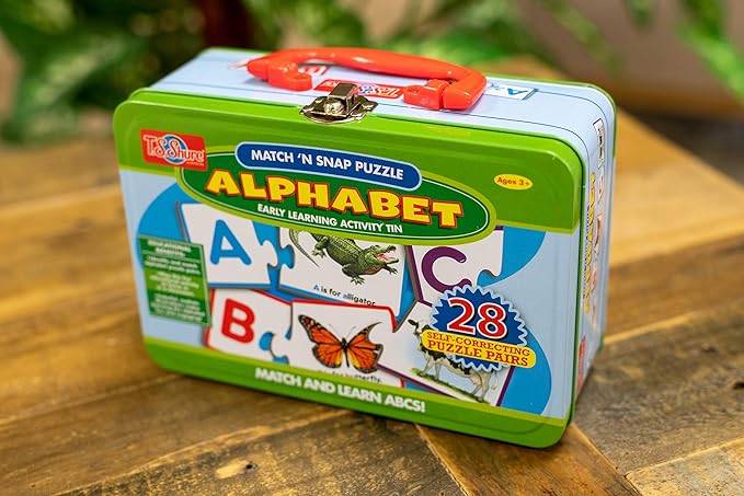Bendon TS Shure Alphabet Letters 28-Piece Matching Puzzle with Tin Storage Case Pre-School Kindergarten Learning 51471