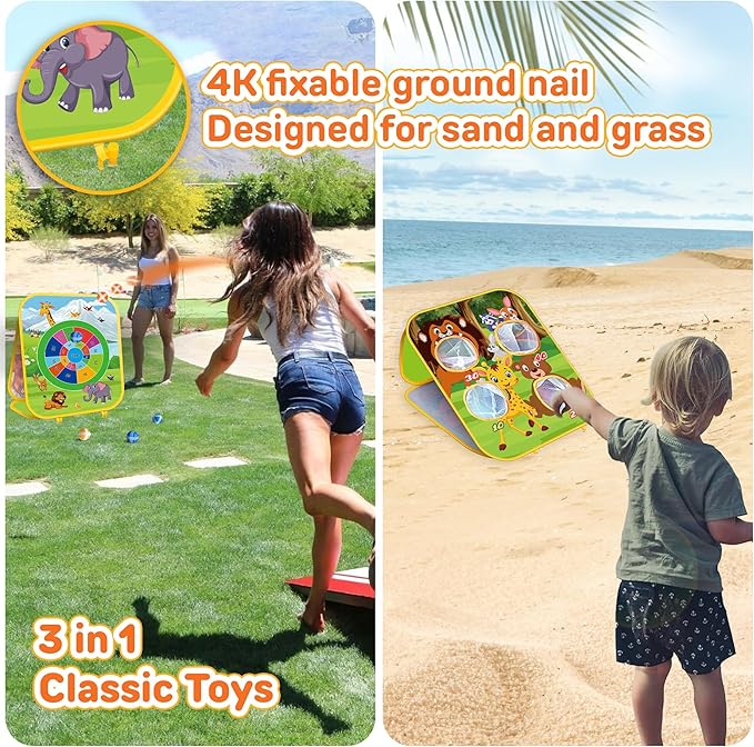 Animal Bean Bag Toss Game Kids Outdoor Toys, Family Party Games for Kids, Double-Sided Foldable Cornhole Board, Outside Lawn Party Toy, Birthday Gift for Boys Girls Toddler Age 3 4 5 6 7 8