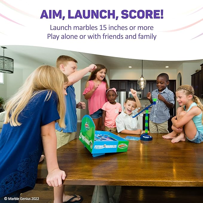 Marble Genius Flying Marbles Action Game - Family Table Game, Experience The Thrill of Racing, Includes an App with Additional Challenges, Perfect for Kids, Teens, and Adults, AIM! Launch! Score!
