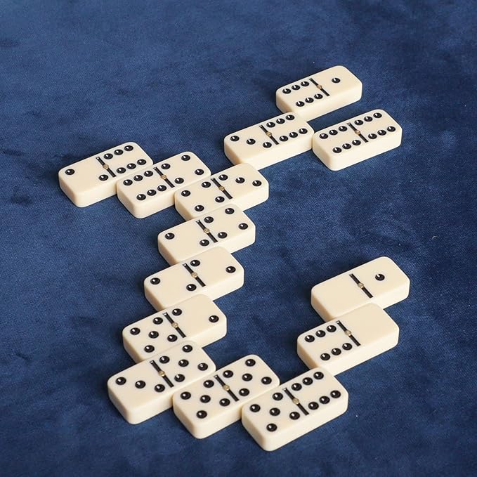 Dominoes Set for Adults, Dominos Set with 28 Ivory Tiles, Double Six Dominos Game Set for Classic Board Game, with White Canvas Bag (2 to 4 Players)