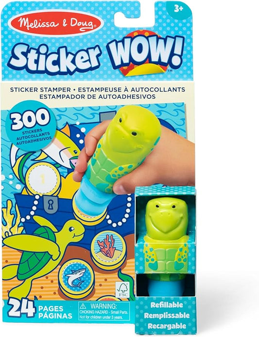 Melissa & Doug Sticker WOW!™ 24-Page Activity Pad and Sticker Stamper, 300 Stickers, Arts and Crafts Fidget Toy Collectible Character – Sea Turtle - FSC Certified
