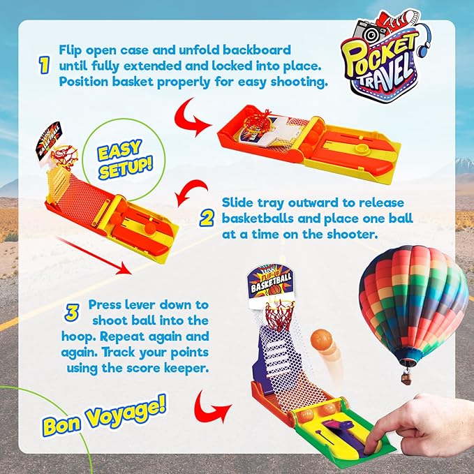 JA-RU Pocket Travel Toy Set (5 Toys) Kids Mini Handheld Games. Pinball Machine, Finger Basketball, Fishing Game, Magnetic Beard, & Small Tic Tac Toe. Party Favors. 3255-3258-3257-3205-3256p